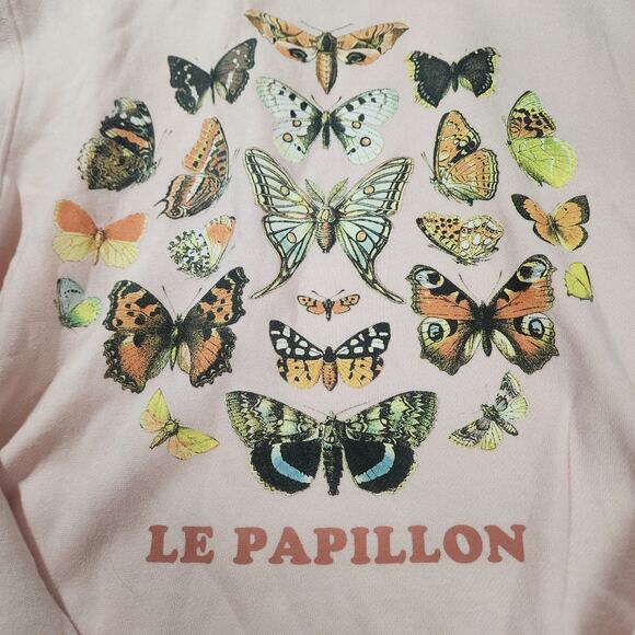 Public Library NWT Le Papillon The Butterfly graphic crop sweatshirt woman sz M - Picture 5 of 7